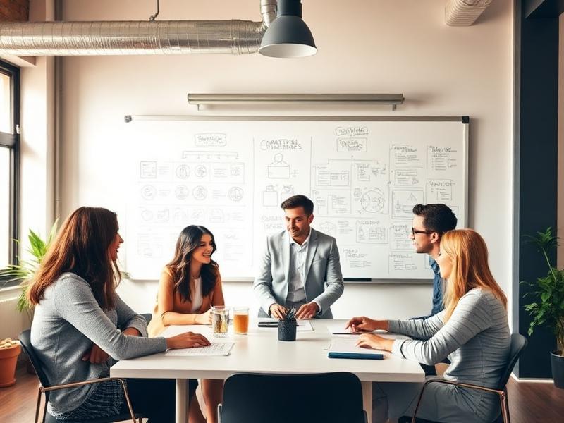 White label marketing agency team in a strategy planning session with whiteboard