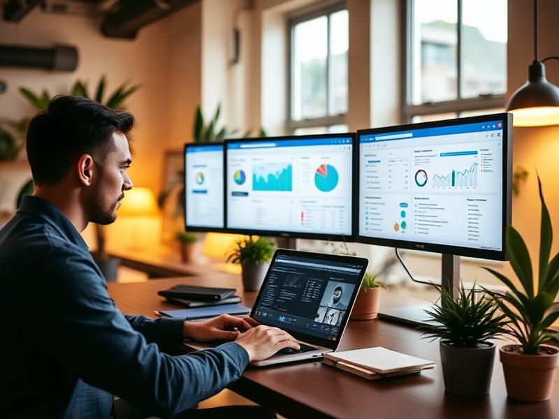 Marketing professional managing client campaigns across multiple dashboards