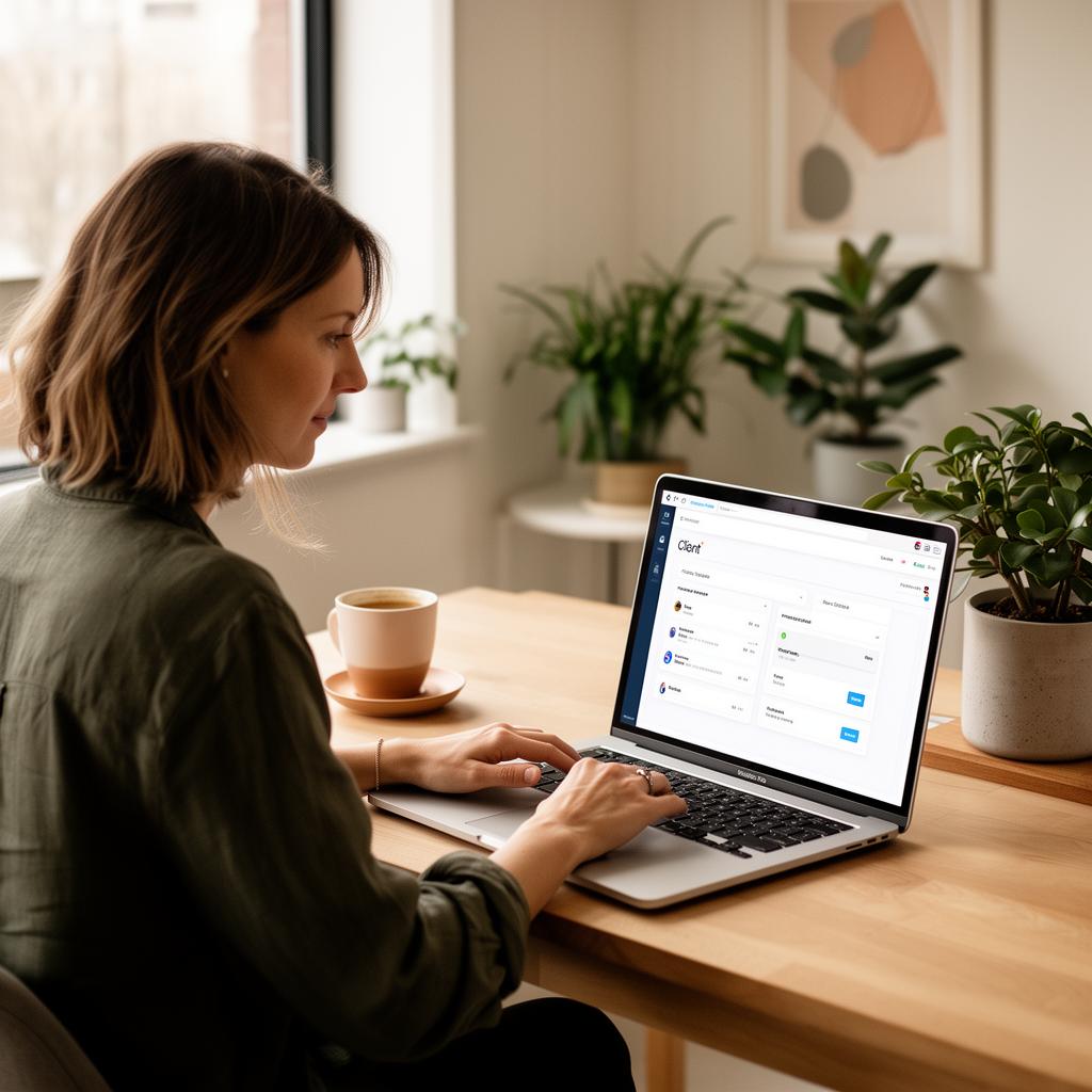 Agency owner using the Straight Up One portal on a laptop